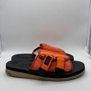 Suicoke Moto-Cab Orange Quilted Nylon Slide Sandals Mens Size 10 Vibram Sole